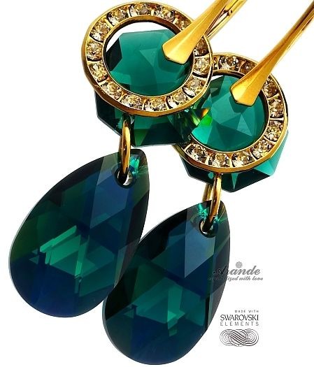 Swarovski NOWE PIĘKNE KOLCZYKI EMERALD GOLD