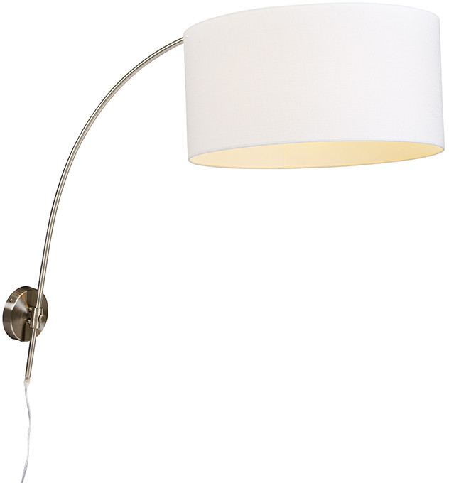 QAZQA Nowoczesny kinkiet łuk stal klosz biały 50/50/25 - Boog