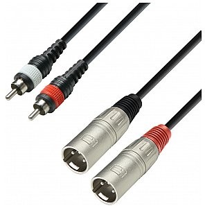 Adam Hall K3 TMC 0300 - Formowany kabel audio 2 x męski RCA na 2 x męski XLR, 3 m K3TMC0300