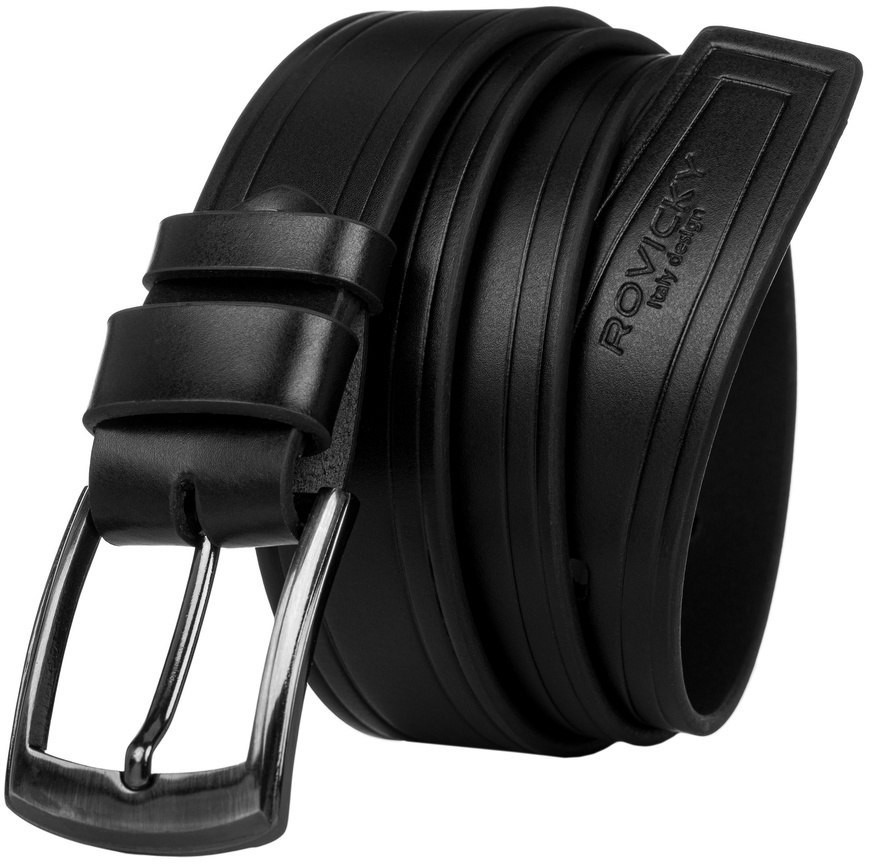 ROVICKY Lumarko Pasek Męski Ze Skóry Naturalnej Licowej Z Tłoczonym Wzorem ROVICKY-2 BLACK Rov