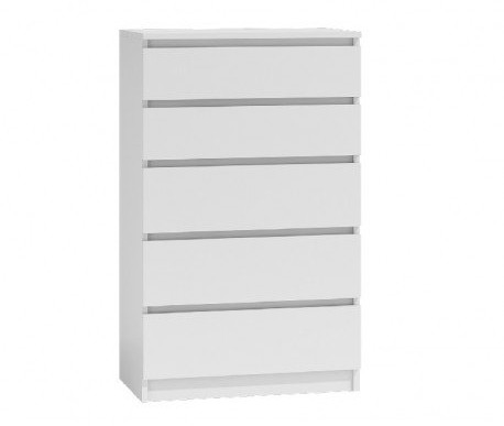Topeshop Komoda szafka MALWA, 5 szuflad, biała, 70x40x112 cm