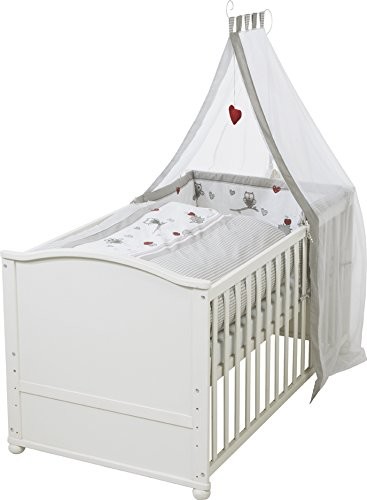 Roba Little Stars kompletny zestaw łóżek dziecięcych, białe z wyposażeniem, łóżko dziecięce kombi 70 x 140 cm z pościelą, baldachimem, gniazdkiem, materacem biały