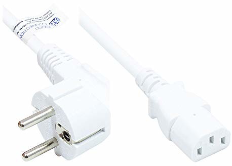 Good Connections kabel sieciowy 3 m wtyczka ze stykiem ochronnym typu E+F (CEE 7/7, kątowa) do gniazda IEC C13 (prosty) miedziany przewód CU 1,00 mm kabel do chłodnicy do PC, monitora, itp. biał