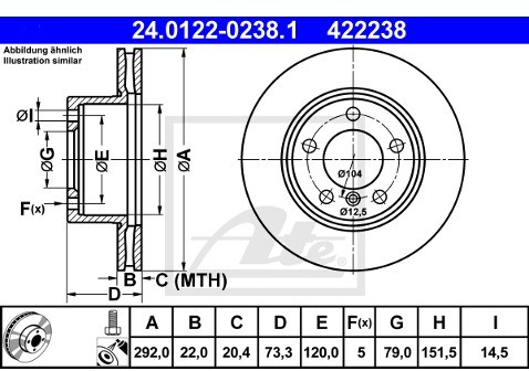 ATE TARCZA HAM 24.0122-0238.1 BMW E81, E87 118I, 118D 07-, 120I, 120D 04-, E90 316I 06-  24.0122-0238.1