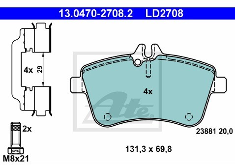 ATE KLOCKI HAM CERAMIC 13.0470-2708.2 MERCEDES A-KLASA A200 CDI 04-, A200 TURBO 05-, B-KLASA B180 CDI 05- 13.0470-2708.2