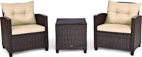 Costway Costway Komplet mebli rattanowych stolik +2 krzesła HW63759BN