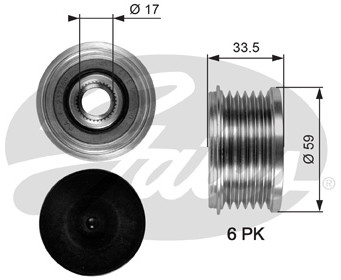 GATES KOŁO PASOWE ALTERNATORA GATES OAP7080 CITROEN C2/C3/C4/C5/PEUGEOT 207/308 1,6HDI/2,0HDI 07 GATES OAP7080