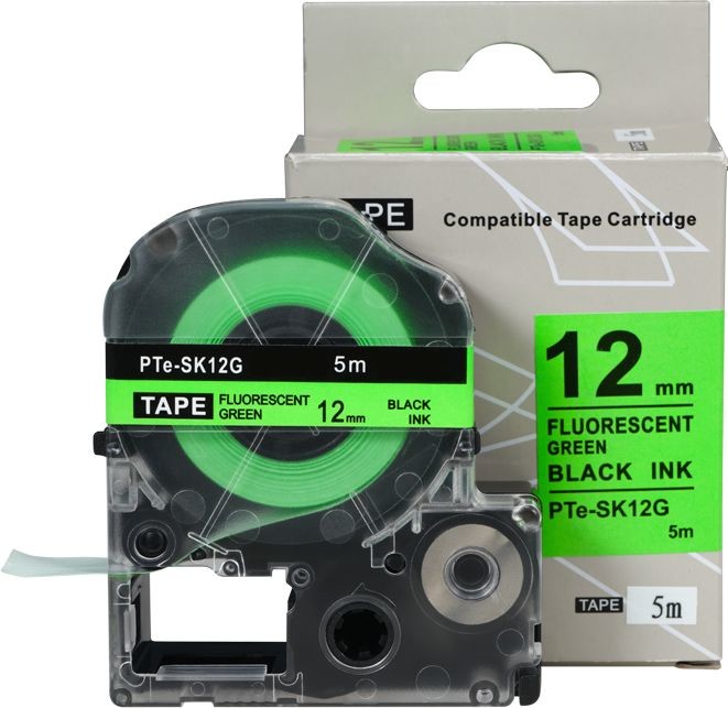 Epson SK12G, 12mm x 5m, czarny druk / fluorescencyjny zielony podkład, taśma zamiennik