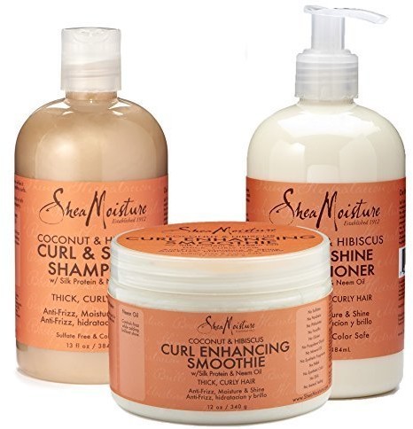 Shea Moisture Coconut & Hibiscus Curl Trio: includes Curl & Shine szampon, Curl & Shine Conditioner, Curl enhancing Smoothie by Shea Moisture 755332059317