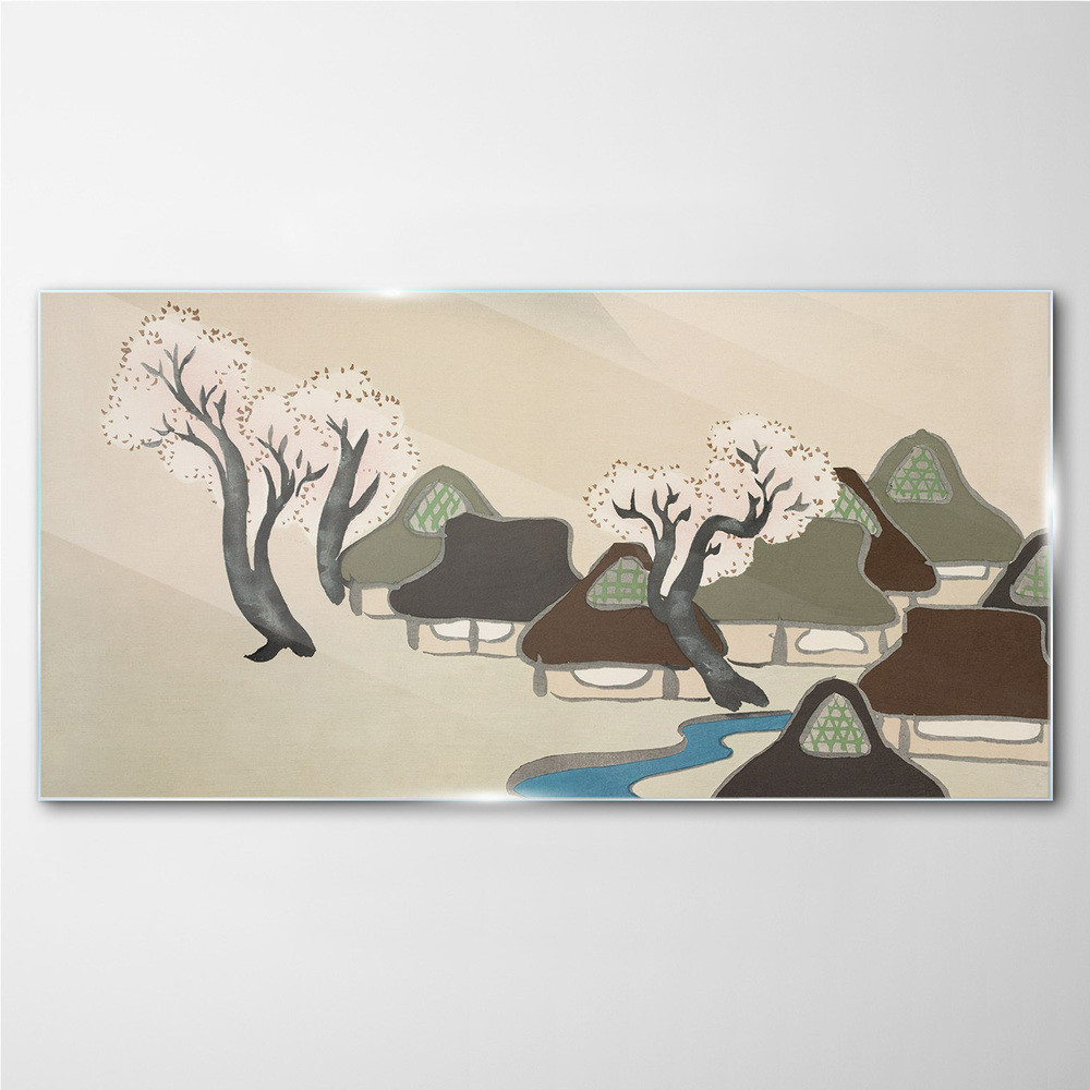 PL Coloray Obraz na Szkle Azja Wieś Drzewa 100x50cm