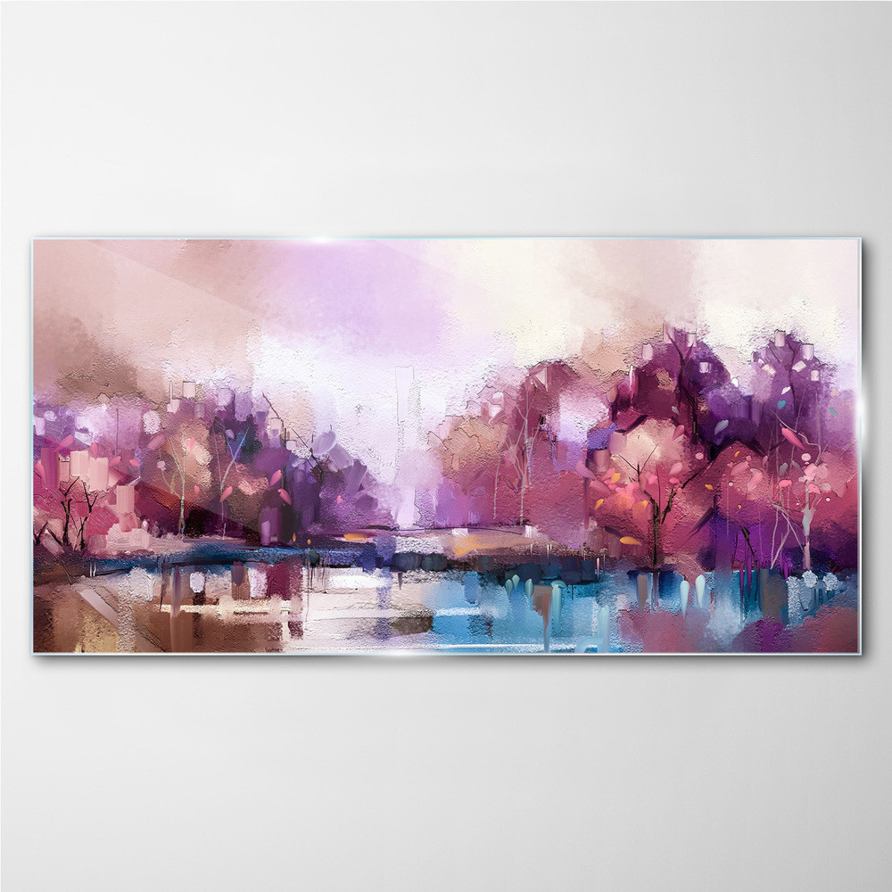 PL Coloray Obraz na Szkle Drzewa Woda Abstrakcja 140x70cm