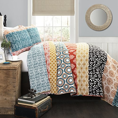 Lush Decor 3 piece Bohemian Stripe zestaw kołder, King, turquoise C43141P15-000