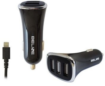 Beline Beline Ładowarka samochodowa 3XUSB + lightning 4A czarna iPhone 5/6/7/8/X/Xs/Xr + (BELI0016)