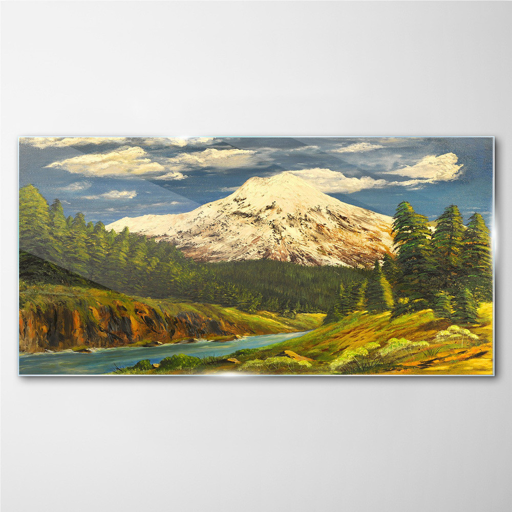 PL Coloray Obraz na Szkle Malarstwo góry chmury 140x70cm