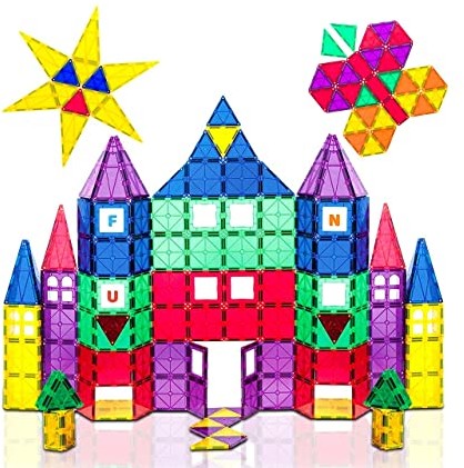 Playmags Playmags 3D Bloki magnetyczne dla dzieci 100 bloków Zestaw do nauki kształtach kolorach i alfabetów STEM magnetyczny Zabawki pomóc w rozwoju motorycznych i kreatywność Kolorowe i Trwały magnes 151