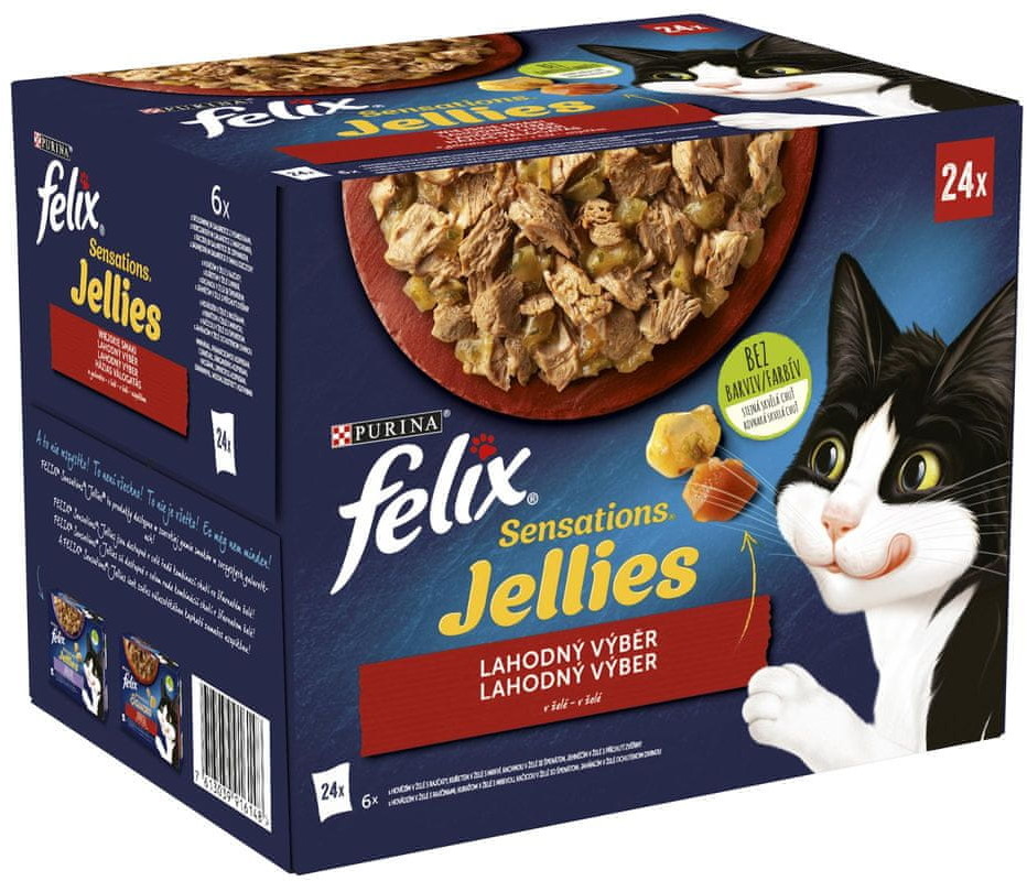 Purina Felix karma dla kota Sensations Jellies wołowina z pomidorami kurczak z marchewką kaczka jagnięcina w pysznej galarecie 4(24x85g)