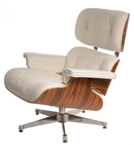 D2.Design Fotel Vip biały/rosewood/srebrna baza insp Lounge Chair 42296