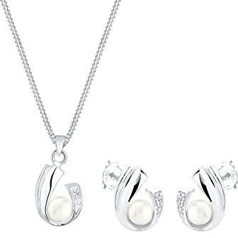 Diamore 0904791514_45 komplet biżuterii damskiej: naszyjnik i kolczyki ze srebra 0,05 ct (próba 925), z diamentami 0,05 ct (czystość SI2), szlif brylantowy, z białą perłą słodkowodną 0904791514_45
