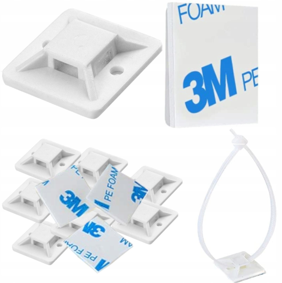 Mocowanie Uchwyt Opaski Kablowej 20x20 mm 50 Sztuk