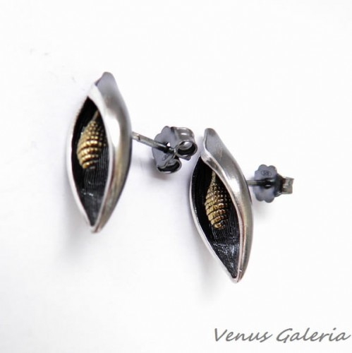 Kolczyki na sztyftach - Lilia z mosiądzem 656