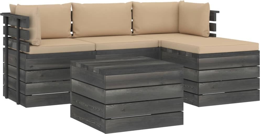 vidaXL 5-cz. zestaw wypoczynkowy z palet, z poduszkami, lita sosna 3061806