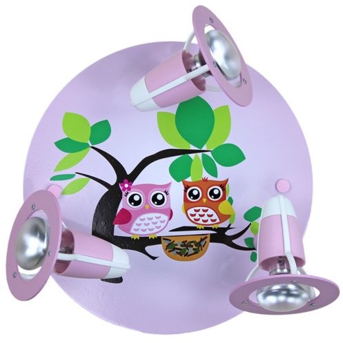 Elobra Rondell lampa sufitowa do pokoju dziecięcego, 3 reflektorki, wzór: sowy 128275