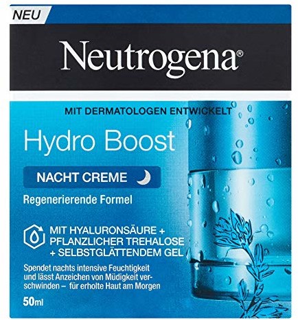 Neutrogena Hydro Boost krem na noc, nawilżający krem do twarzy z kwasem hialuronowym, roślinnym tryalotem i żelem samowygładzającym (1 x 50 ml)