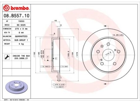 BREMBO Tarcza hamulcowa 08.B557.10