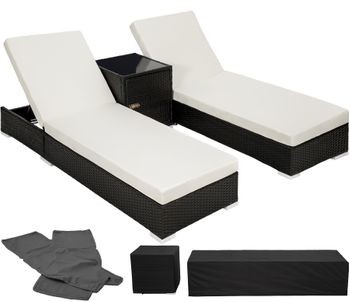 TecTake 2 leżaki z technorattanu + stół + pokrowiec czarny 401500