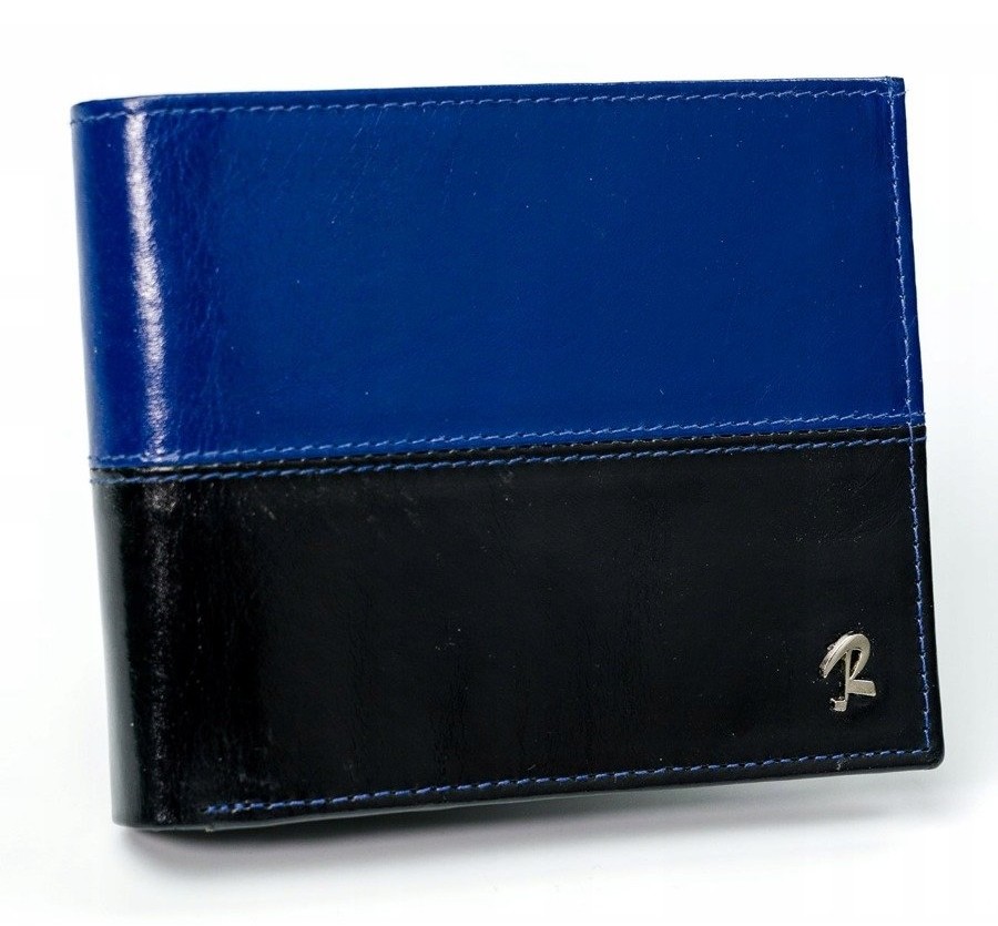 Rovicky klasyczny portfel męski skórzany RFID stop N01-VT2 BLACK-BLUE