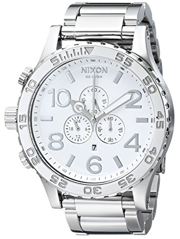 Nixon 51-30 Chrono. 100 m wodoodporny męski zegarek (XL 51 mm tarcza zegarka/25 mm pasek ze stali nierdzewnej), Wysoki połysk/biały, Jeden rozmiar, The 51-30 Chrono