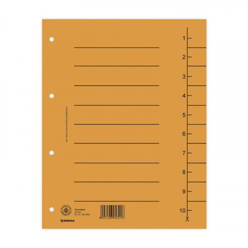 Donau Przekładka karton, A4, 235x300mm, 1-10, 1 karta, pomarańczowa 8610001-12