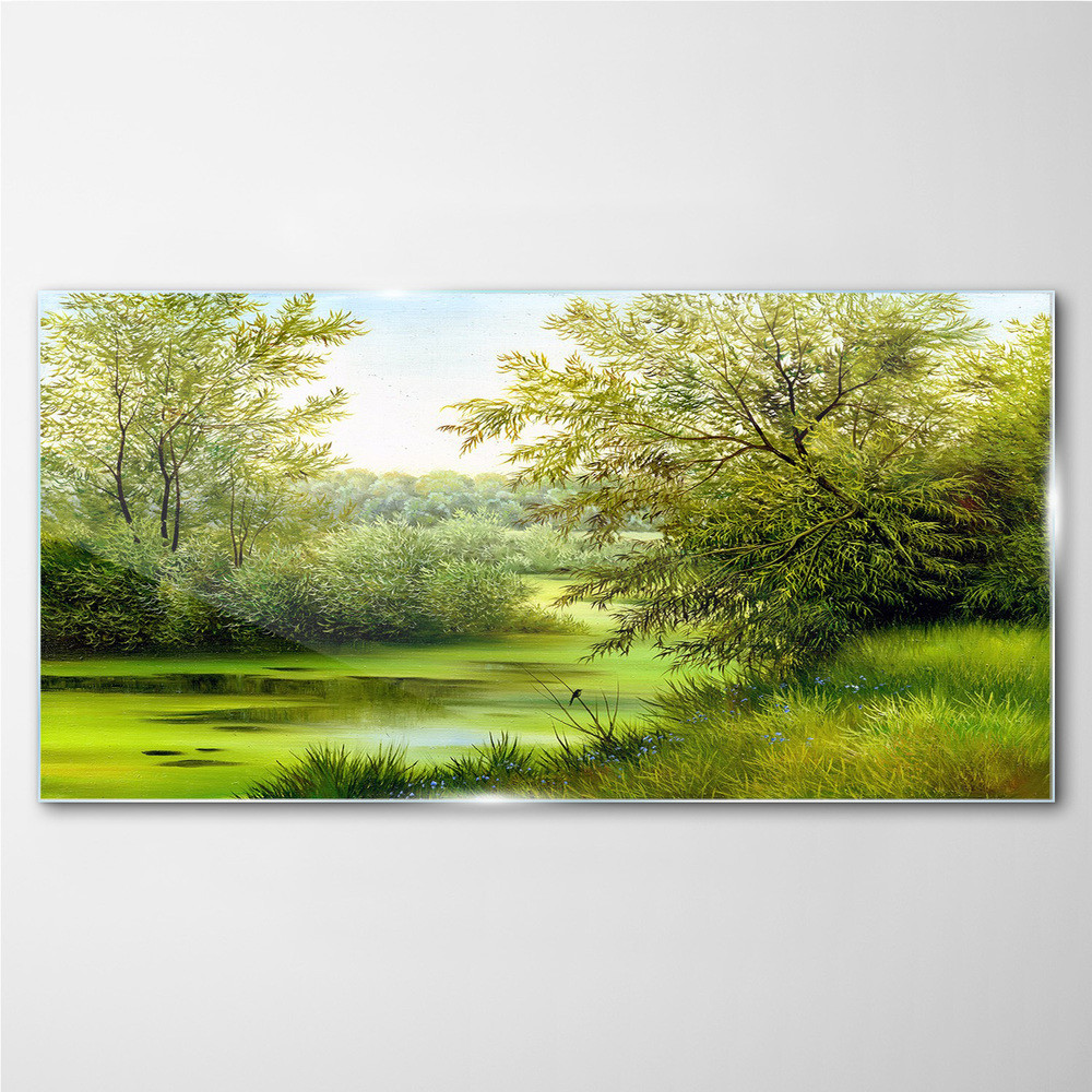 PL Coloray Obraz na Szkle Drzewa Rzeka Natura 140x70cm