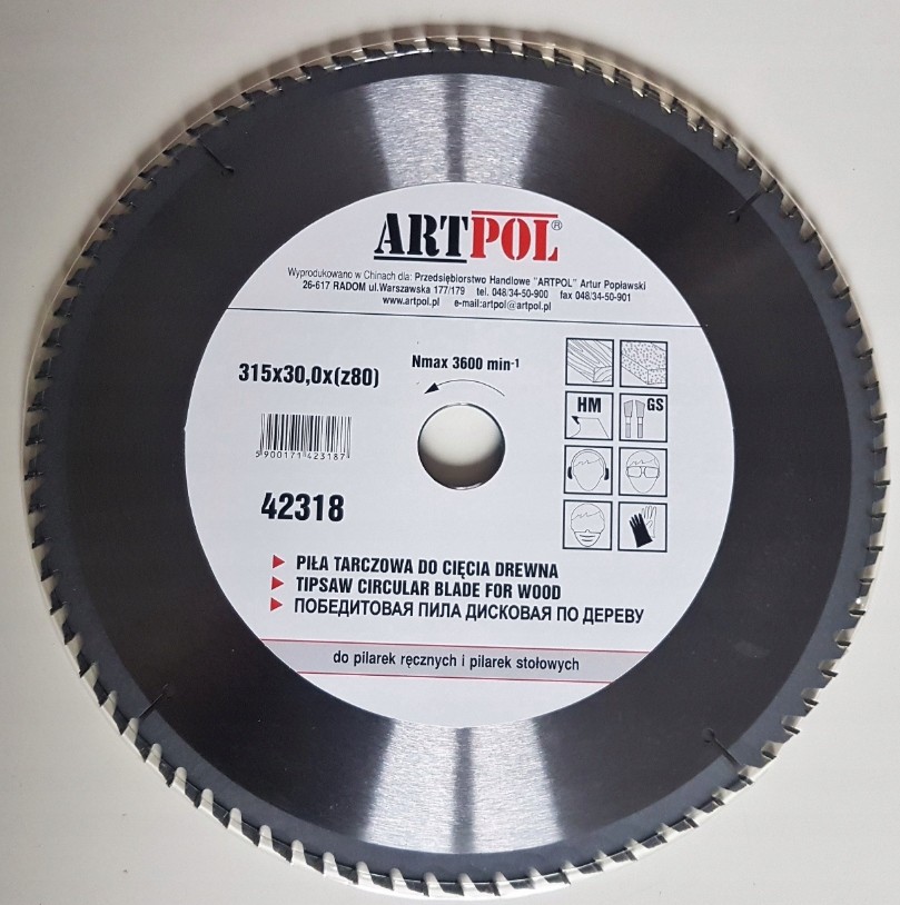 Piła tarczowa do drewna 315x30 mm 80 zębów widia