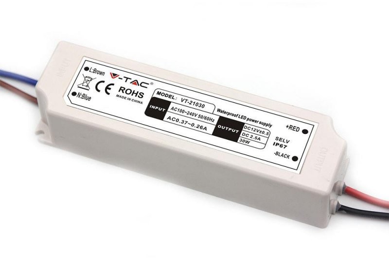 v-tac Zasilacz LED V-TAC 30W 12V 2.5A IP67 Hermetyczny Filtr EMI VT-21030