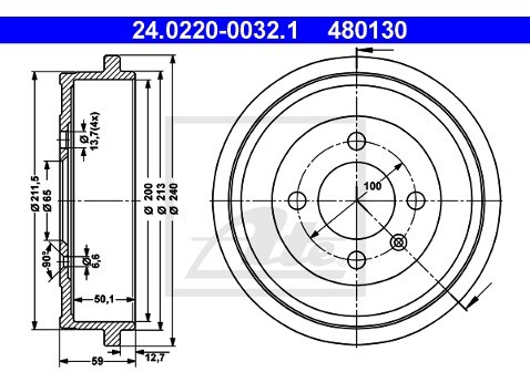 ATE Bęben hamulcowy 24.0220-0032.1