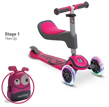 Scooter by smarTrike Hulajnoga by smartrike T1 Scooter dla dzieci z siedziska, koła źródła światła LED oraz Snack torba Scooter-dzieci Roller, różowy, s 202-0201