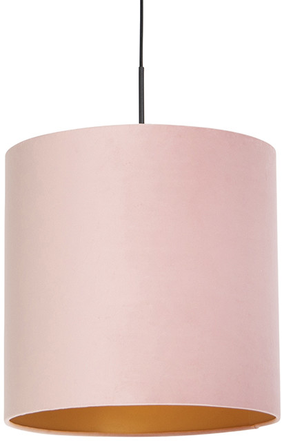 QAZQA Lampa wisząca klosz welurowy różowo-złoty 40cm - Combi