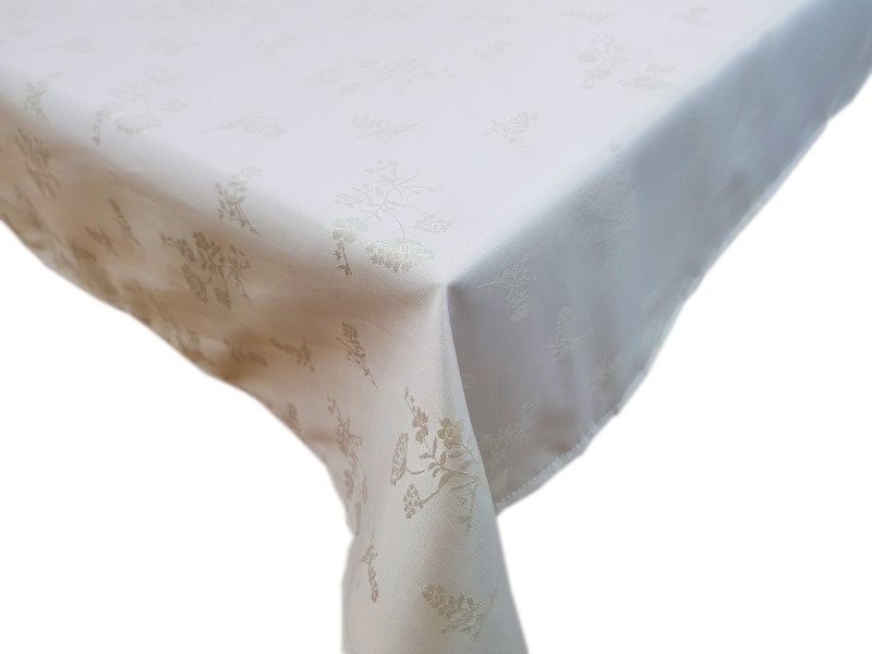 Euromat Obrus Obszywany Plamoodporny Żakardowy Ines Beżowe Kwiaty INES BEIGE FLOWERS