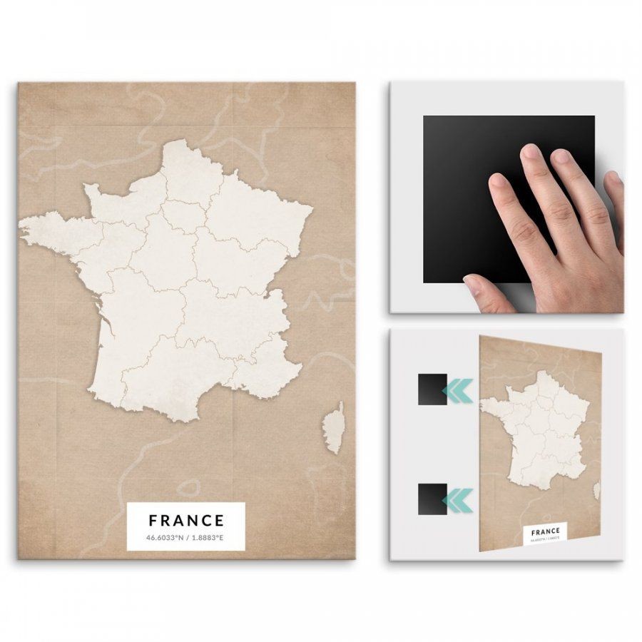 Francja Pix4home Plakat metalowy Mapa Vintage L POS-L-04324