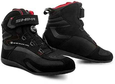 SHIMA SHIMA EXO Vented męskie buty motocyklowe - przewiewne, wzmocnione, miejskie buty motocyklowe z zapięciem ATOP, ochraniaczami kostki, antypoślizgową podeszwą i nadkładką zmiany biegów (Czarne, 46) EXO MEN BLACK