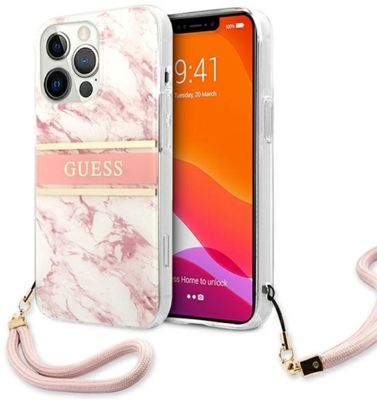 Guess Marble Strap - Etui iPhone 13 Pro Max różowy GUHCP13XKMABPI