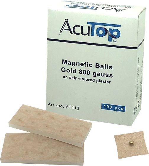 Kulki magnetyczne na plastrach do stymulowania aktywnych punktów na uszach i magnetoterapii - moc 800 Gaussów (AcuTop Magnetic Balls)