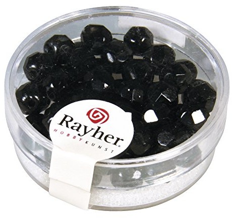Rayher 14201576 szklane szlifowane koraliki, 6 MM , iryzowane, puszka 50 sztuk, czarna, nie iryzowane 14-201-576