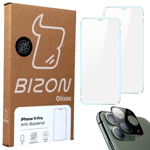 Bizon Szkło hartowane Bizon Glass Anti-Bacterial - 2 szt. + obiektyw, iPhone 11 Pro 5903896180601