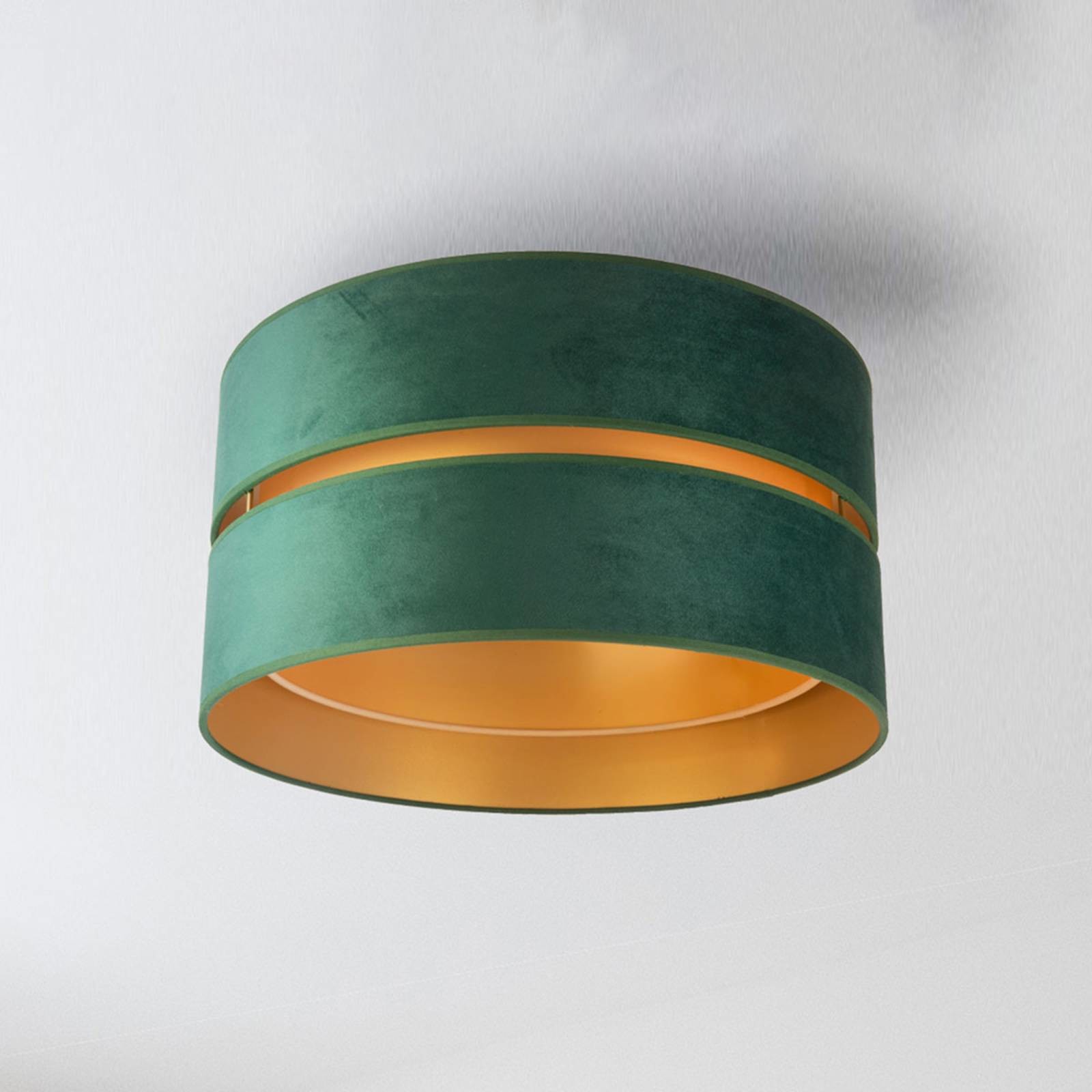 Euluna Lampa sufitowa Duo z tkaniny, zielona/złota, 40cm