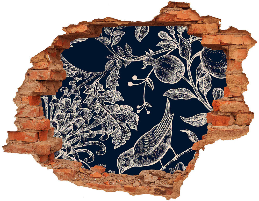 Wallmuralia.pl Naklejka 3D dziura na ścianę Kwiaty i ptaki