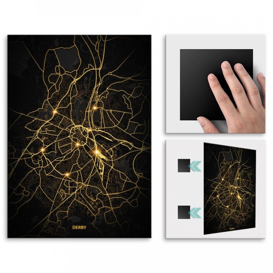 Pix4home Plakat metalowy Mapa City Lights Derby L POS-L-04085