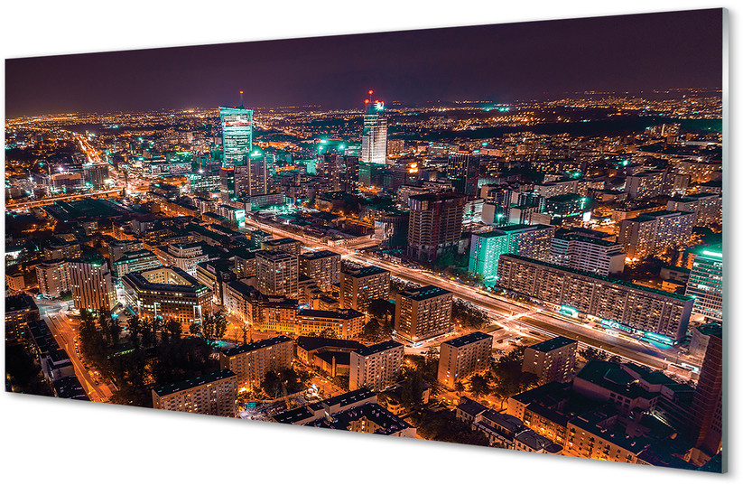 Tulup.pl Panel Szklany Warszawa Miasto noc panorama 100x50cm