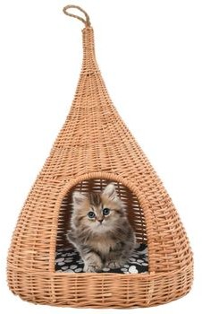 GSTORE Domek dla kota z poduszką 40x60 cm naturalna wiklina tipi GS-170777